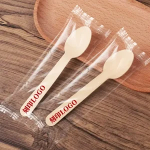 140mm Individually Wrapped Wooden Spoons - Hygienic, Biodegradable Catering Cutlery
